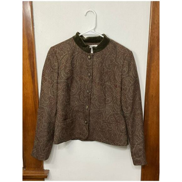 Charter Club Womens Blazer Jacket Paisley Wool Velvet Collar Size 10 Medium - Picture 6 of 7